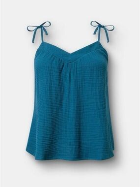 Torrid 100% Cotton Double Pucker Gauze Tie Strap Cami Size US 10 Legion Blue NWT